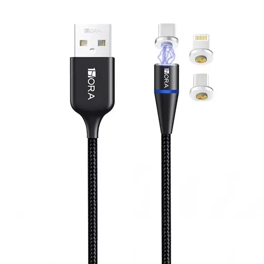 Cable Magnético con Conectores Tipo C, Micro USB y Lightning