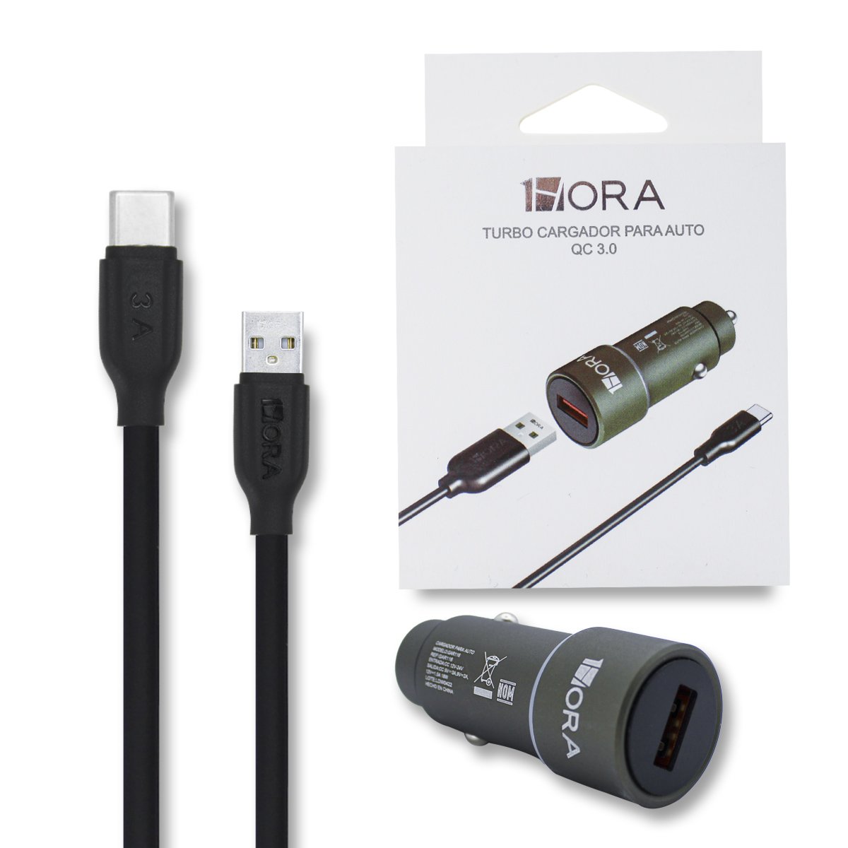 Cargador para Auto QC 3.0 con Cable Tipo C